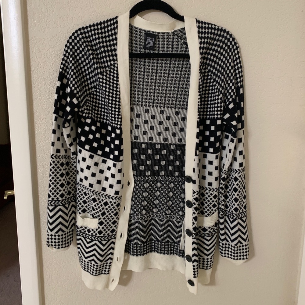 White and black cardigan